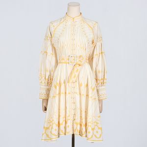 416 XL 2024 Milan Runway Dress Spring Summer Long Sleeve White Yellow Womens Dress Fashion High Quality Boka