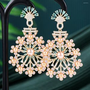 Dangle Earrings Missvikki Luxury Pearls Pendant For Women Gorgeous Fine Jewelry Full CZ Bridal Wedding 2024 Fashion