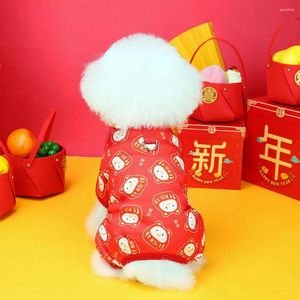 Dog Apparel Winter Clothes Festive Chinese Year Costume Warm Pet Jumpsuit With Cartoon Pattern Traditional Style