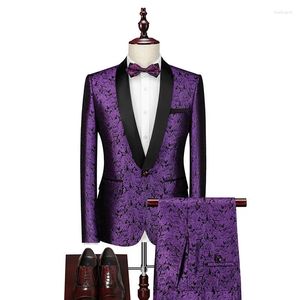 Ternos masculinos Pattern Blazer Sets Suit de casamento para homens 2 peças Shawl Shopfits Slim Fit Plus Size Tuxedo noivo Elegante traje de desgaste Homme