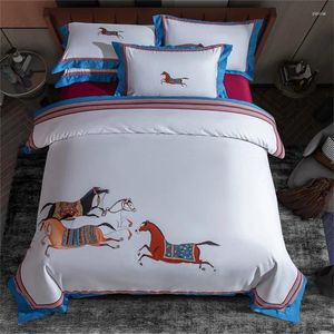 Bedding Sets Galloping Horse Set 1000TC algodão egípcio macio confortável respirável tampa de tampa ou travesseiros ajustados