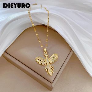 Подвесные ожерелья Dieyuro 316L из нержавеющей стали золотой цвет феникс ожерелье для женщин для женской девочки.