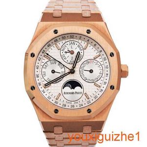 AP Timeless Wristwatch Mens Royal Oak Series 26574OR 18K Rose Gold White Plate Business Leisure Automatic Mechanical Watch Eternal Calendar Watch