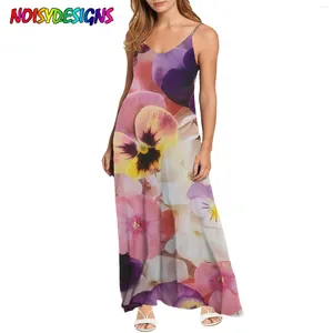 Abiti casual Noisydesigns 2024 Donne Stampare Pinsy Floral Long Abito sexy Sleevele a V-Neck Beach