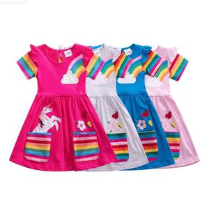 Girl's Dresses Girls Short Sleeve Dress Ny Summer Embroidered Two Pockets Rainbow Sleeve Childrens SH81035L2404