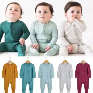 One-Pieces Bamboo Fiber Baby Zipper Foot Romper Baby Boy Girl Clothes Newborn Onesie Baby Jumpsuit Solid LongSleeve Baby Pajamas 024Month