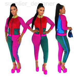 Designer de calças de duas peças femininas 2022 Novo conjunto de personalidade casual da moda DD0006 com zíper de bloqueio de cores de contraste XBQ0