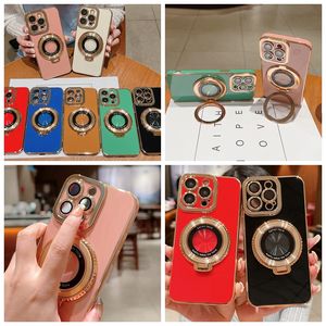 360 Finger Ring Holder Magnet Wireless Charging Cases For Iphone 15 Plus 14 13 Pro Max 12 11 X XR XS 8 7 Soft TPU Luxury Chromed Magnetic Plating Lens Protector Back Cover