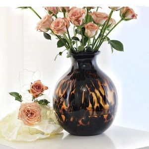 Vases Amber Glass Vase Hydroponic Flower Pots Desk Decoration Artificial Decorative Floral Arrangement Modern Home Decor