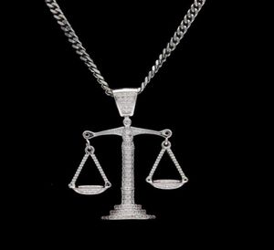 Folastad Zircon Balance Libra Scale Pendant Bling Charm White Gold Copper Material Mens Hip Hop Pendant Necklace Chain4099075