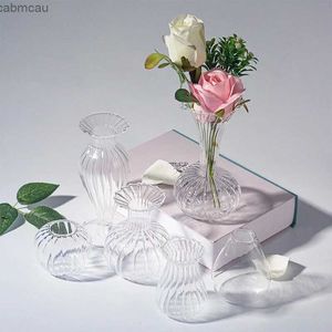 VASES NORDIC透明ガラス花瓶クリエイティブストライプフラワーアレンジ