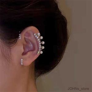 Charm Fashion Shiny Zircon Pearl Ear Clip Ear Cuff For Women Silver Color Metal Ingen Piercing Fake Broskörörhängen Bröllopsmycken