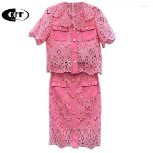 Рабочие платья от дизайнерского кружева высококачественные тонкие блузки с коротким рукавом Элегантная винтажная цветочная карманная юбка с двумя частями набор 2 костюма 2