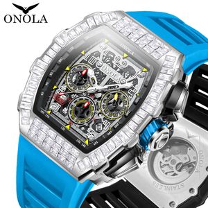 Onola Modna pełna diamentowa sportowa multi funkcjonalna mechaniczna męska taśma Waterproof Watch