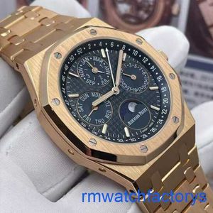 AP Athleisure Wrist Watch Royal Oak Series 26574OR Rose Gold Blue Dial Perpetual Calendar Back Through Men's Fashion Leisure Business Sports Mechanical Watch