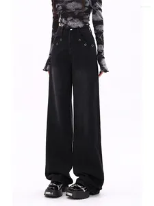 Women's Jeans Black Gothic Harajuku Vintage Y2k Baggy Denim Trousers Japanese 2000s Style Oversize Jean Pants Emo Trashy Clothes