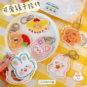 Mirrors 1Pcs Portable Mini Cute Makeup Mirror Bag Pendant Key Ring for Girl Pocket Rabbit Bear Animals Makeup Accessories Skin Care Tool