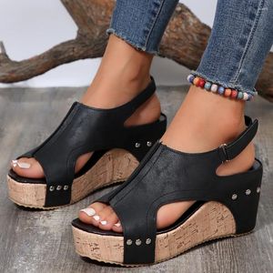 Casual Shoes Wedge Sandals Women Summer Fashion Elegant Non-slip Platform Heels Rubber Sole Buckle Peep Toe Roman