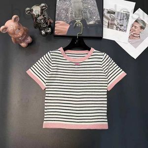 Women's T-Shirt designer brand Xiaoxiang 24 Spring/summer New Stripe Fashion Age Reducing Knitted Short Sleeved Women ME28