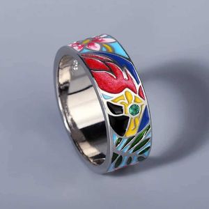 Band Rings 925 Sterling Silver Colorful Charming Flower Cubic Zircon Ring Party Enamel Luxury Jewelry Gift For Women H240425