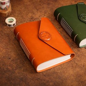 Cool Olive Green Orange Genuine Leather Journal 320p Blank Paper 19 14,5 3,7 cm Regalo del diario del notebook creativo