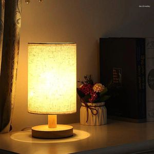 Bordslampor Solid Wood Night Lamplinen Lamp Desk LED Eye Protection Nightstand USB Drivs bredvid sovrumsdekor