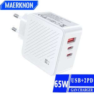 Şarj Cihazları 65W Gan Dizüstü Bilgisayarlar Şarj Cihazı PD USB Tip C Muti 3 Ports iPhone iPad Huawei Samsung Duvar Adaptörü için Yüksek Hızlı Hızlı Şarj