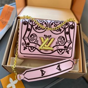 Luxury Designer Classic Twist Embroidery Crossbody Bag French Brand Fashion Women Gold Hardware Shoulder Bag High Quality Water Ripple Genuine Leather Small Bag