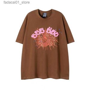 Men's T-Shirts Spider T Shirt Men Designer Tshirt Number 55555 Star Foam Print High Quality Pure Cotton Pink Green Women Tshirts Trendy Couple Tee Q240425