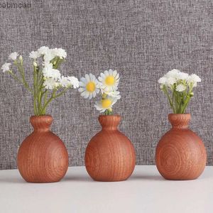 Vases 1PC New Ebony Wooden Vase Living Room Dried Flowers Vase Plants Solid Wood Pot Home Office Desk Decoration Accessories