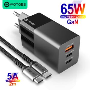 Chargers WOTOBE 65W GaN USB C Wall Charger Power Adapter,3 Port PD 65W PPS QC4 45W SCP for Laptops MacBook iPad iPhone 14 Pro Max Samsung
