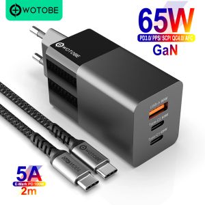 充電器WOTOBE 65W GAN USB C Wall Charger Power Adapter、3ポートPD 65W PPS QC4 45Wラップトップ用MacBook iPad iPhone 14 Pro Max Samsung