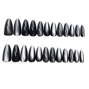 False Nails 24pcs Black Almond Fake Nail Reusable Resin Round Head Artificial Tips For Women Manicure Decoration