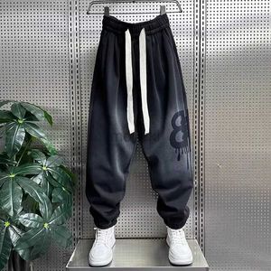 Herrenhose Korean New Herbst Winterhose Brief Print Modus Street Street Hip-Hop-Stufe Schwarzhose Designer Männer Kleidung Pantalone D240425