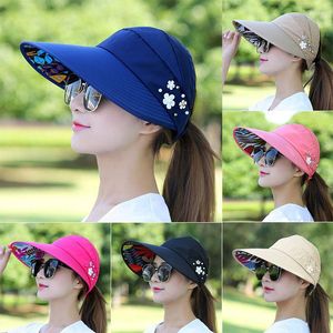 Cloches Güneş Şapkaları Kadın Vizör Balıkçılığı Fisher Plaj Şapkası UV Koruma Kapağı Gündelik Yaz Kapakları Ponytail Geniş Menti