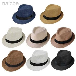 Mössor hattar barn barn sommar strand strå hatt jazz panama trilby fedora hatt gangster mössa utomhus andningsbara hattar flickor pojkar sunhat d240425