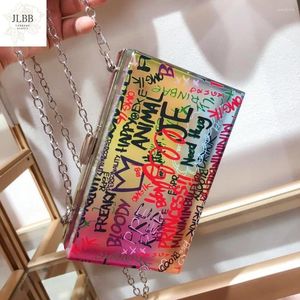 Bag Fashion Graffiti Box Women Shoulder Bags Designer Chains Crossbody Luxury Transparent Pvc Evening Clutch Female Party Purses