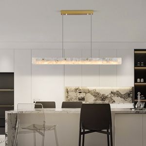 Luxury Natural Marble Long Strip Pendant Light Natural Stone Home Dining Table Hanging Lamp Decoration Bar Shape LED Chandeliers