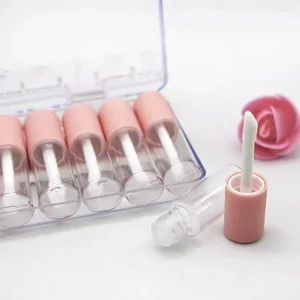 Garrafas de armazenamento 10pcs 4ml Tubos de brilho labial com caixa fosco rosa tampa mini transparente de plástico de plástico vazio Cosmetics
