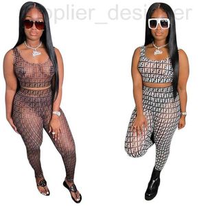 Women's Two Piece Pants designer J2689 Summer Mesh Printed Sleeveless Tank Top+Pants Set DAT3