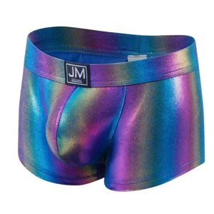 Underkläder lyxiga män underbyxor spektrum reflekterande imitation läderboxare shorts simning stammar scen man kläder trosor lådor kecks thong mwzm