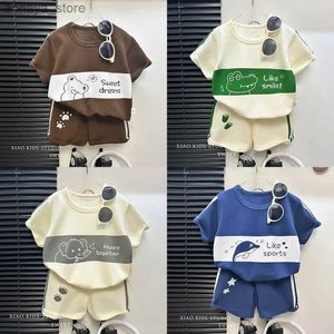 T-shirts 2024 New Kids Short Sleeve Suit Striped Girls Boys Set Summer Tops +short Baby Clothes Childrens WearL2404