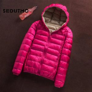 Sweatshirts SEDUTMO Winter Duck Down Coat Women Ultra Light Hoodie Jackets Two Side Wear Coat Spring Puffer Jacket ED657