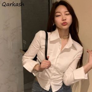 Camicie camicie da donna pieghetti in forma slim corto top quotidianamente design bianco puro in stile coreano in stile casual ufficio lady allmatch tender molla