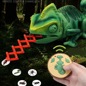 RC Животные игрушки хамелеон ящерица интеллектуальная игрушка динозавров Дистанционное управление игрушечной игрушки Электронная модель рептилий робот для детских подарков 240418