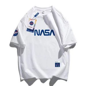 NASA letter casual Short Sleeve T-shirt Men's Summer Heavyweight Cotton Half Sleeve Loose fitting T-shirt Underlay American Fashion Brand