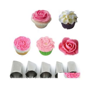 Ferramentas de bolo de pétalas de rosa 5pcs/conjunto de metal dicas de metal decoração de gelo Pi bicos de cupcakes1 Drop Deliver