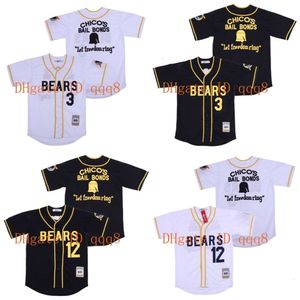 Kob Top Quality 1 Bad News Tanner Boyle Jerseys #12 Kelly Leak White Black Stithed Baseball Jersey