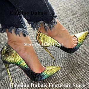 Klänningskor Gradient Snakeskin Pumps Emeline DuBois Klassisk stil Pekade tå Snake Mönster Läderstilett Hälar Party Heels