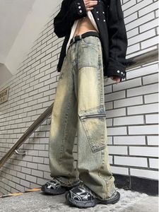 Jeans maschile allungare i pantaloni lavati per pantaloni vintage punk sciolto dritto designer largo cargo casual w199